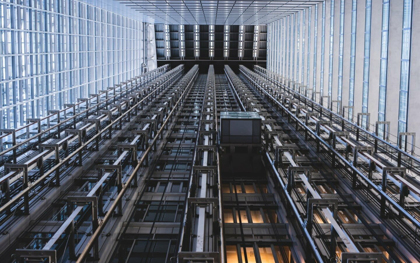looking up at an elevator shaft