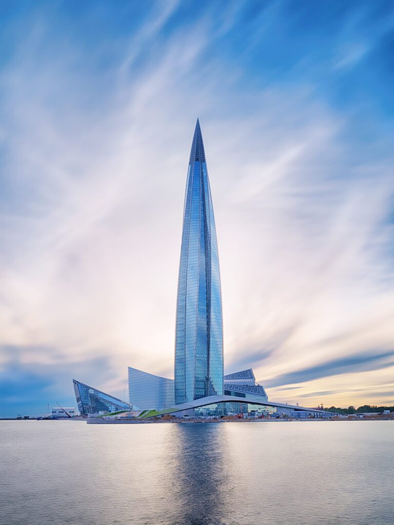 Lakhta Center against blue cloudy sky
