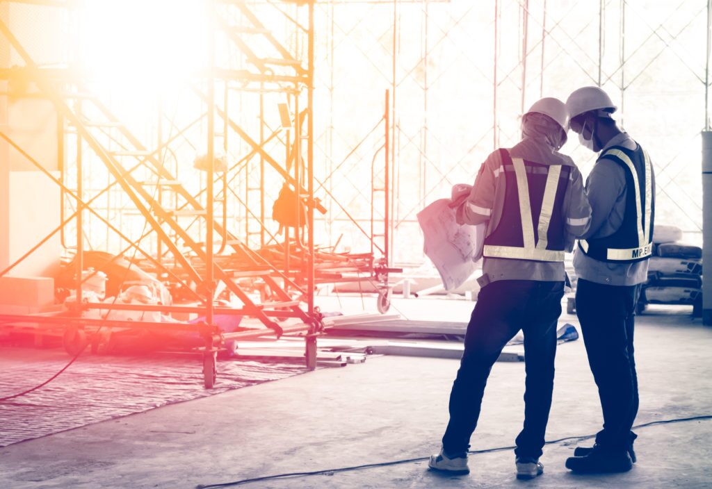 Silhouette Engineer In Safety Protective Equipment Standing Orders For Construction